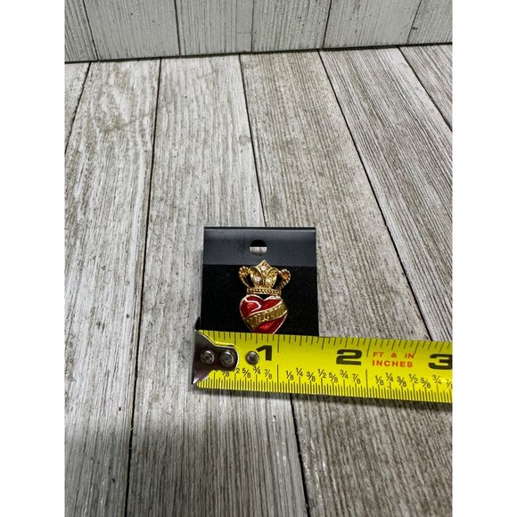 Vintage Mom Heart Golden Crown Lapel Brooch Pin with Gemstones Mother's Day - Picture 4 of 5